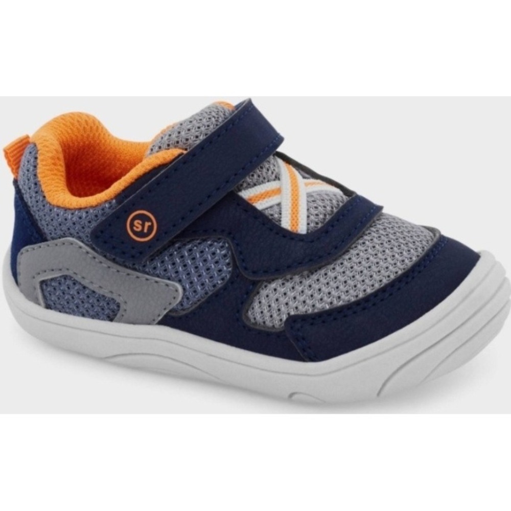 Stride Rite Prana Boys Sneakers‎ Hook Loop Navy Orange Athletic Shoes 3M NEW